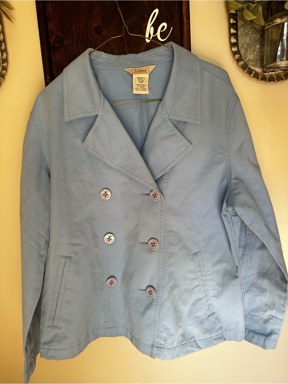 L.L. Bean Light Blue Double-Breasted Cotton Jacket